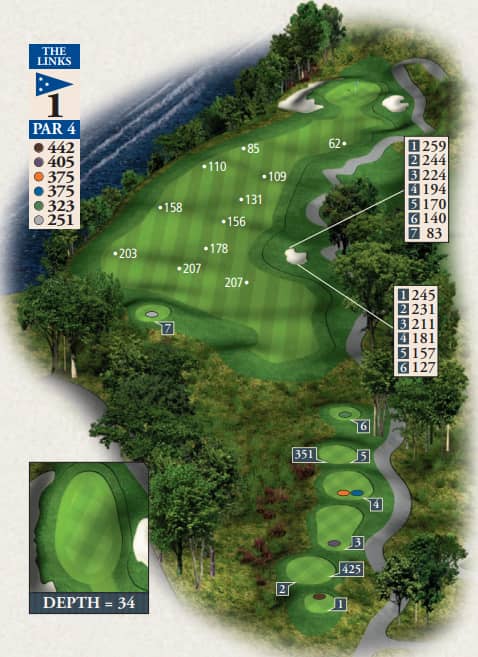 Bay Harbor Links Course Hole 1 yardage map