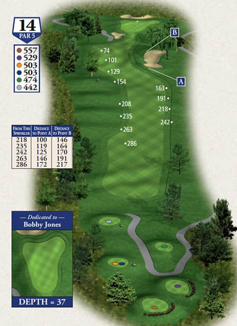 Boyne Mountain The Monument Course Hole 14 yardage map