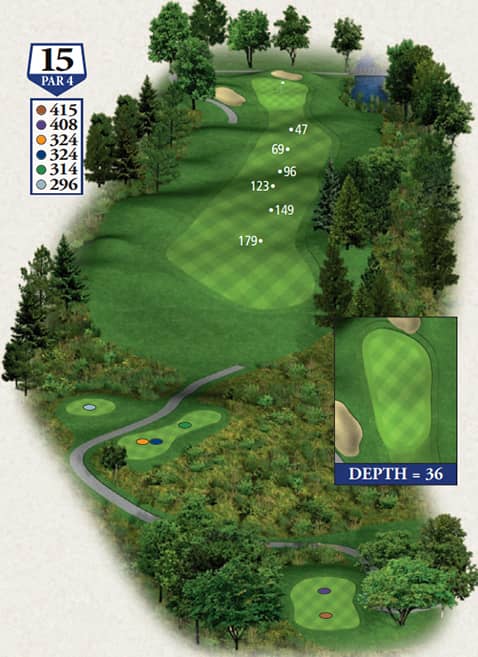 Boyne Mountain The Monument Course Hole 15 yardage map