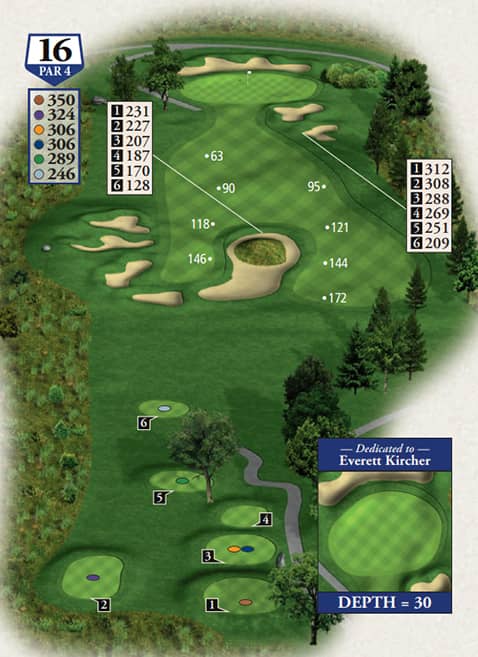 Boyne Mountain The Monument Course Hole 16 yardage map