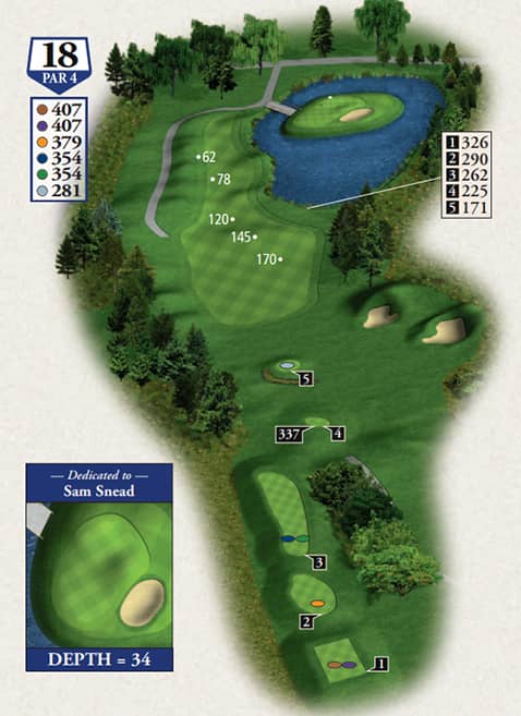 Boyne Mountain The Monument Course Hole 18 yardage map