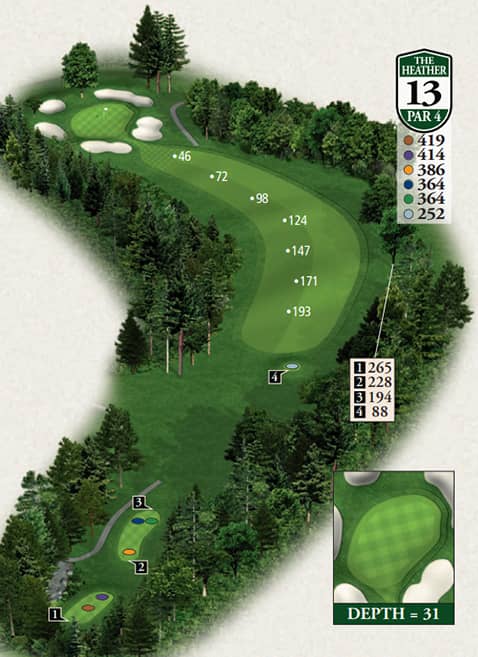  Highlands The Heather Course Hole 13 yardage map