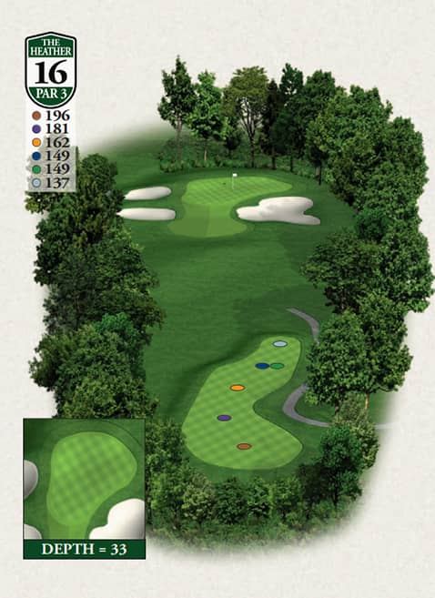 Highlands The Heather Course Hole 16 yardage map