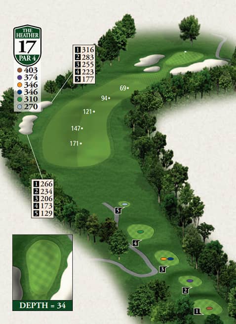 Highlands The Heather Course Hole 17 yardage map