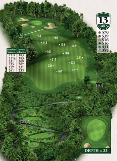 Highlands Hills Course Hole 13 yardage map