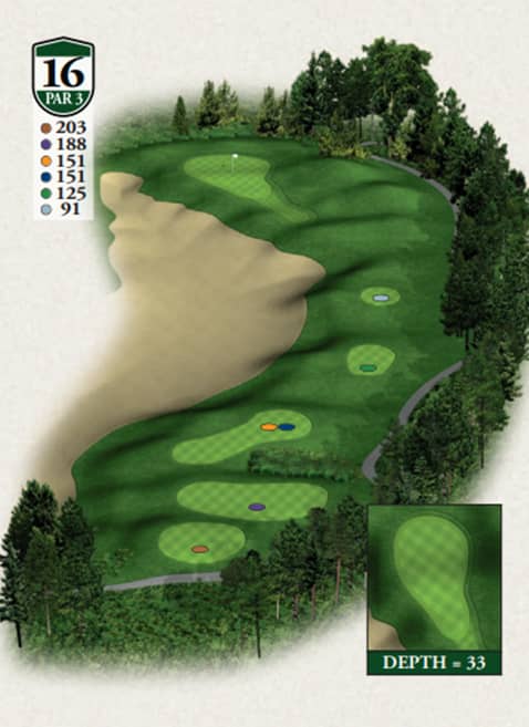 Highlands Hills Course Hole 16 yardage map