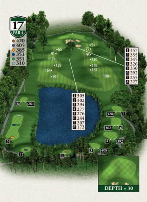 Highlands Hills Course Hole 17 yardage map