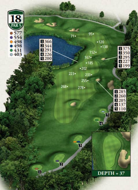 The Highlands Hills Course Hole 18 yardage map